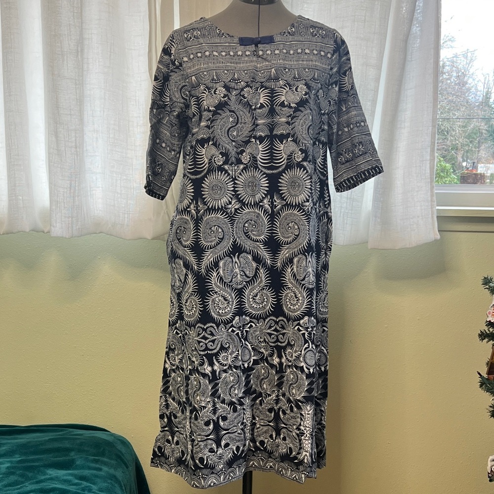Navy Blue & White Vintage Boho Maxi dress